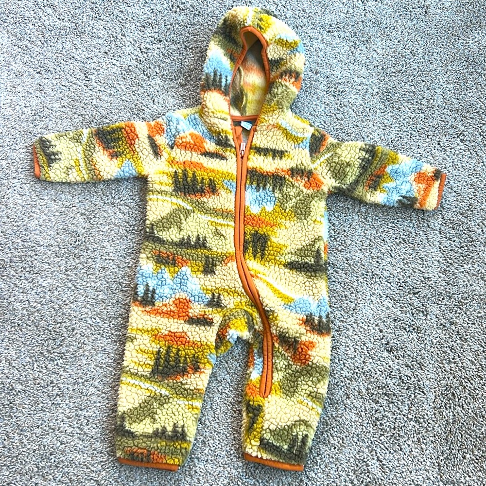 Old Navy “Landscape” Sherpa Fleece Hooded One Piece - 12-18 Month